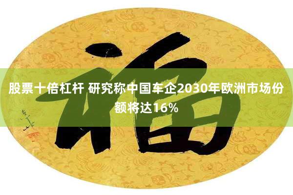 股票十倍杠杆 研究称中国车企2030年欧洲市场份额将达16%